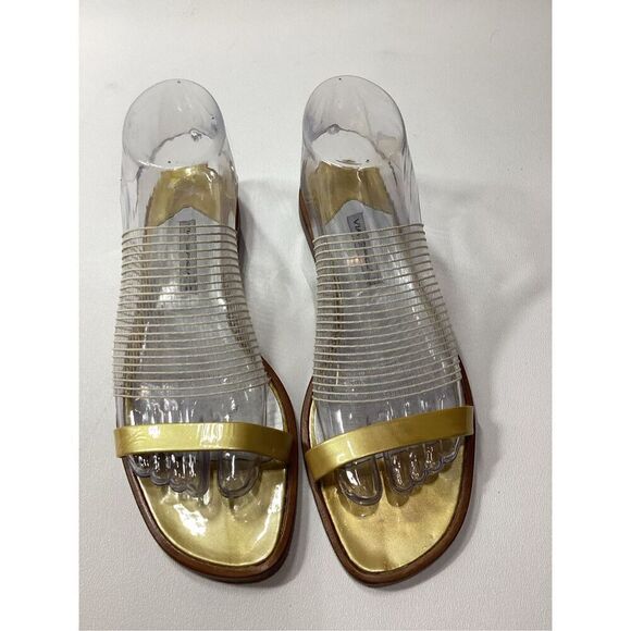 Via Spiga Yellow White Sheer Open Toe Summer Sandal Shoes - Picture 2 of 14